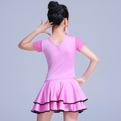 Kids latin dance dresses black pink yellow competition stage performance rumba salsa chacha dance dresses